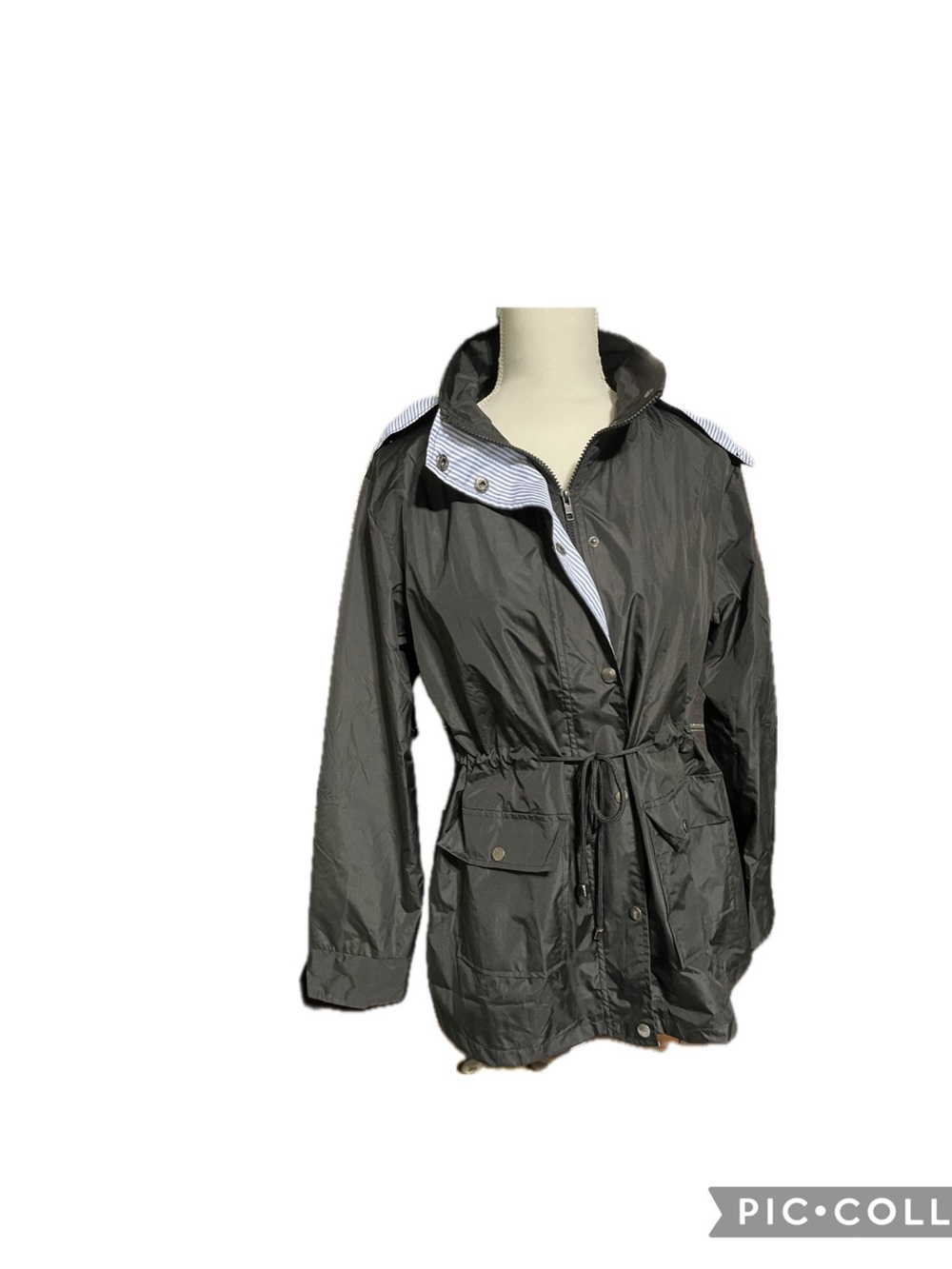 Womens Black Lightweight Drawstring Rain Jacket